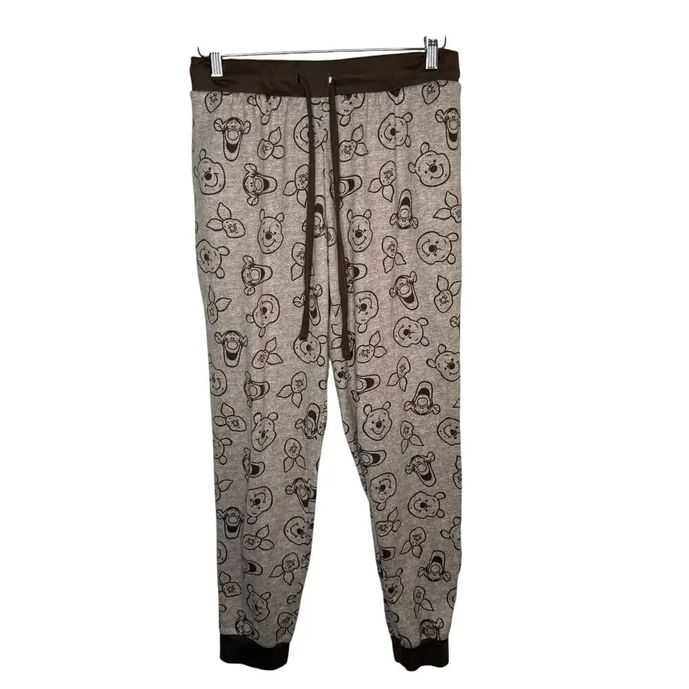Disney Winnie The Pooh Pajama Jogger Pants Size M Brown Cozy Lounge Sleepwear - Picture 1 of 8